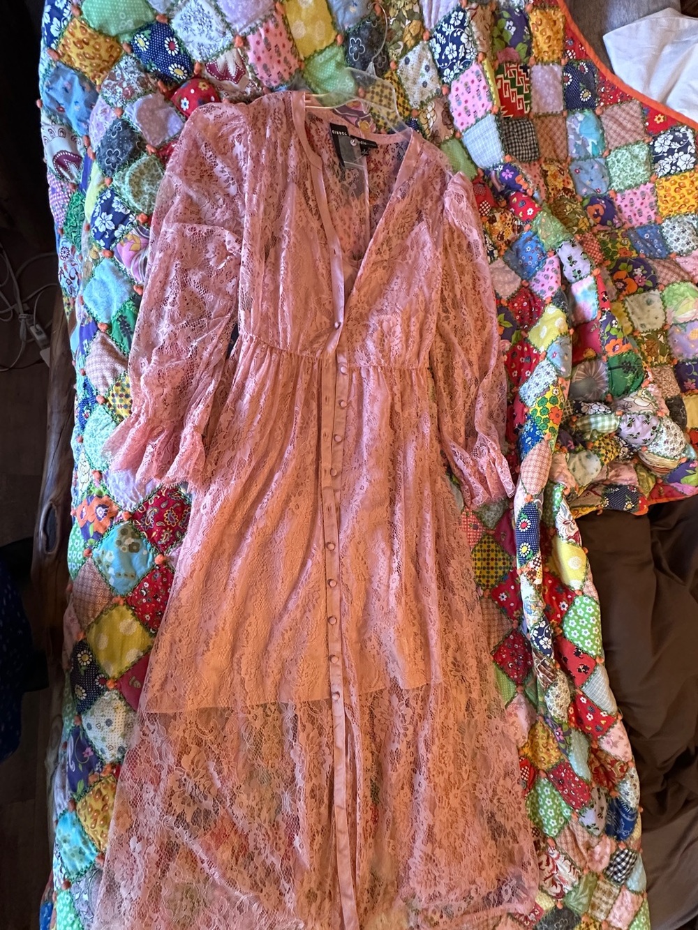 Torrid Mellow arose Pink Sheer and Lace Maxi Dress - Picture 3 of 13